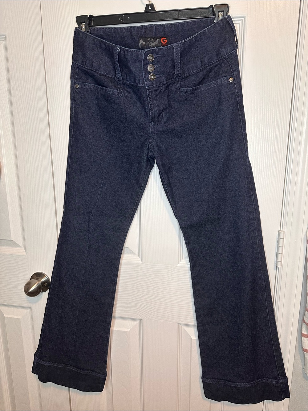G by Guess Navy Flare Jeans with Button Trim